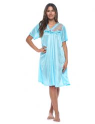 Casual Nights Women's Fancy Lace Neckline Silky Tricot Nightgown - Blue