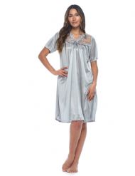 Casual Nights Women's Fancy Lace Neckline Silky Tricot Nightgown - Grey