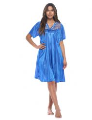 Casual Nights Women's Fancy Lace Neckline Silky Tricot Nightgown - Navy