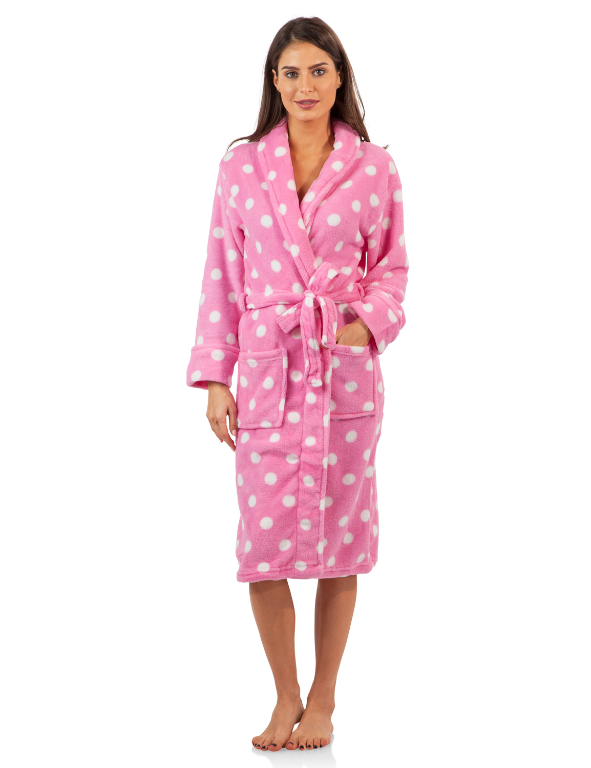 Casual Nights Women's Fleece Plush Robe - Pink/Dots LA4063PK