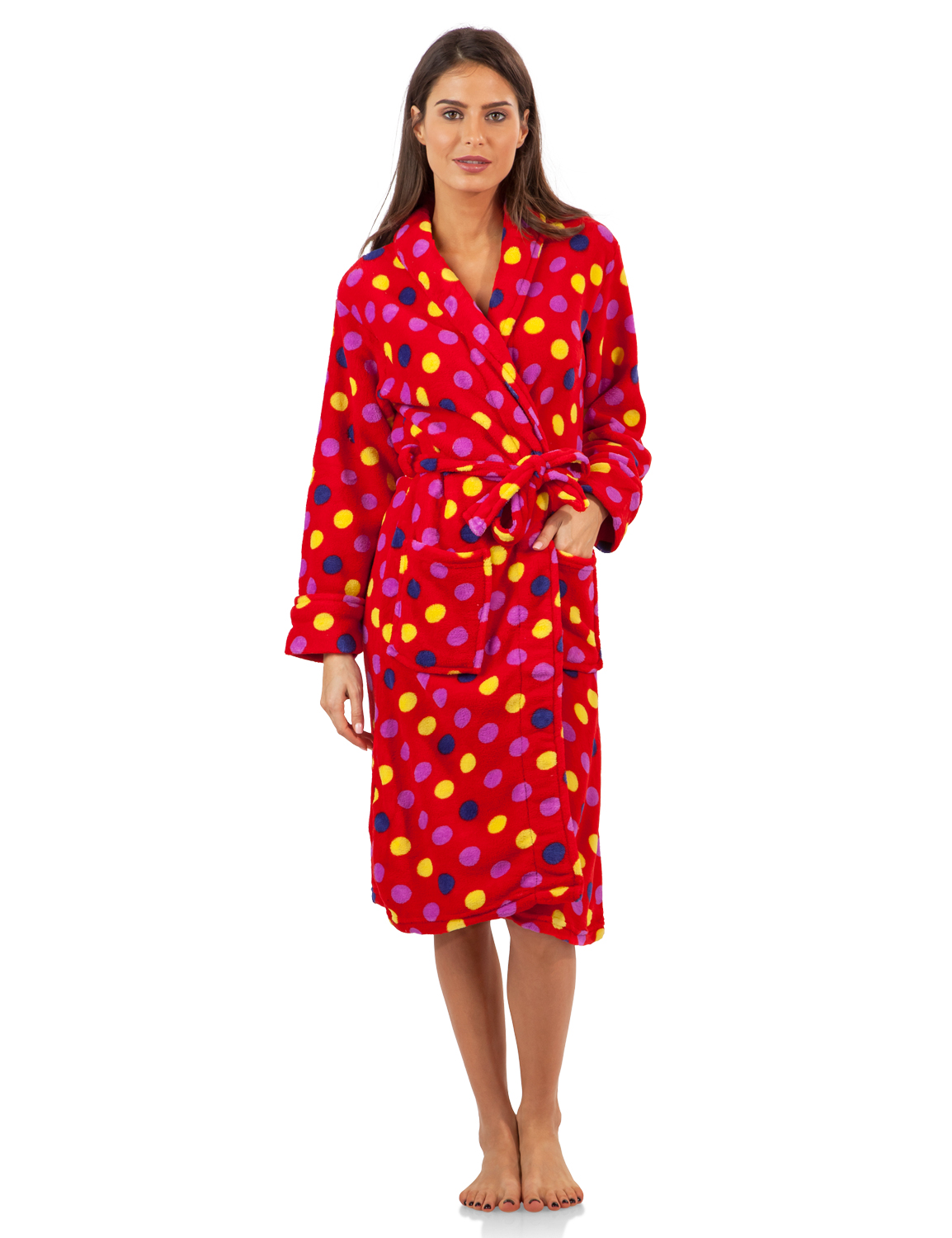 Casual Nights Women's Fleece Plush Robe - Red Dots La4063rd