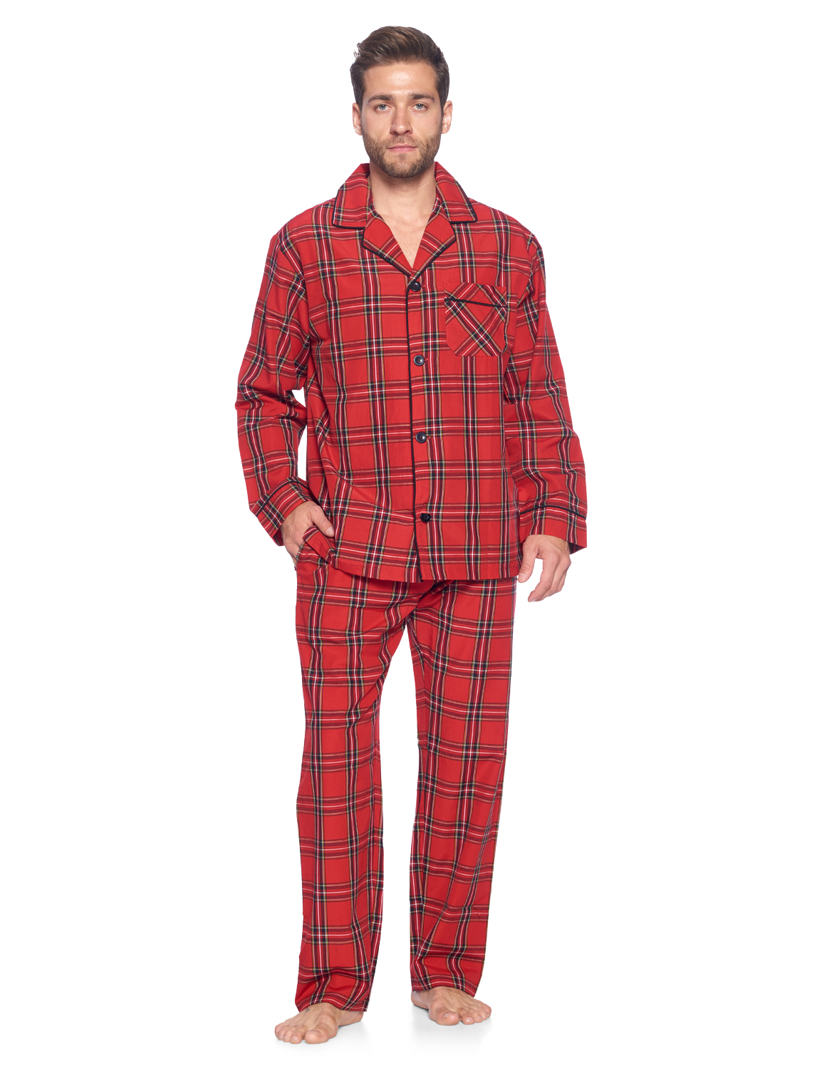 Ashford & Brooks Mens Woven Pajamas Long Pj Set - Red/Black Stewart ...