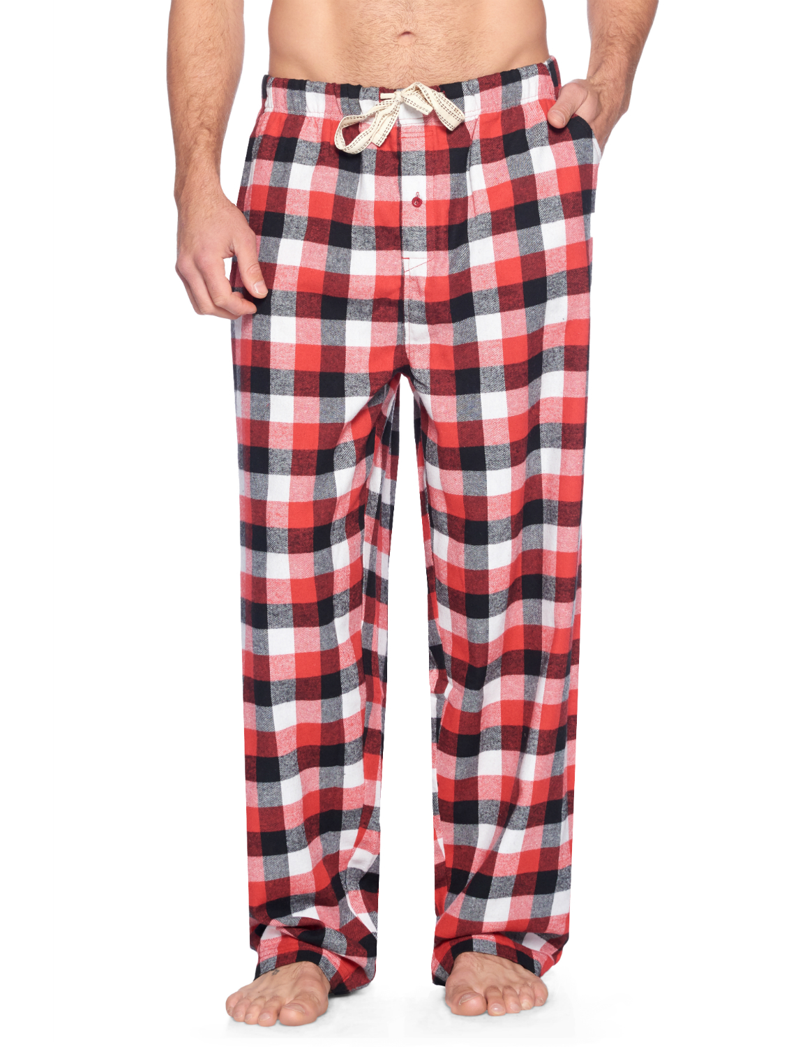Ashford & Brooks Mens Super Soft Flannel Plaid Pajama Sleep Pants - Red White Black Check 