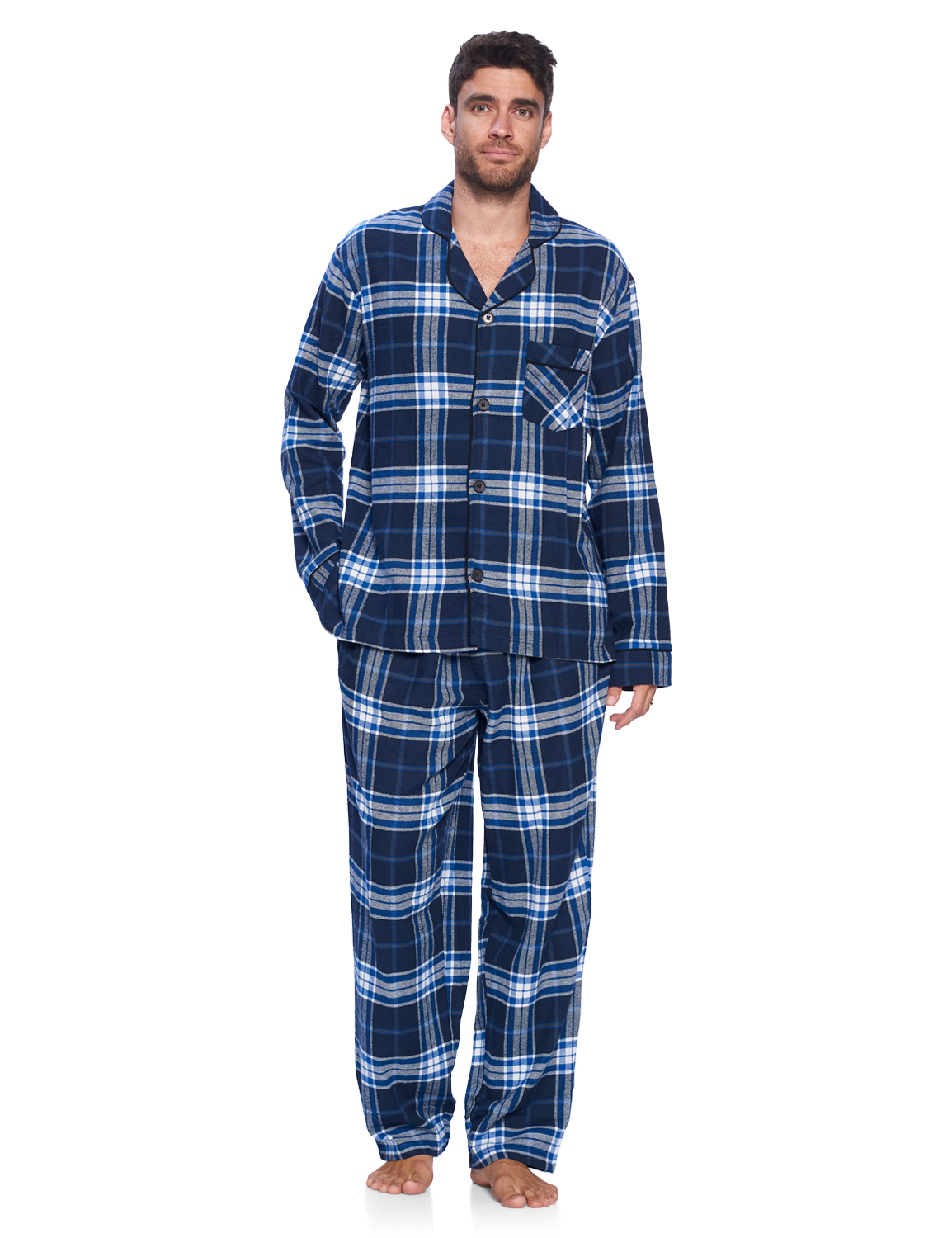 Ashford & Brooks Mens Flannel Plaid Pajamas Long Pj Set - Navy White ...