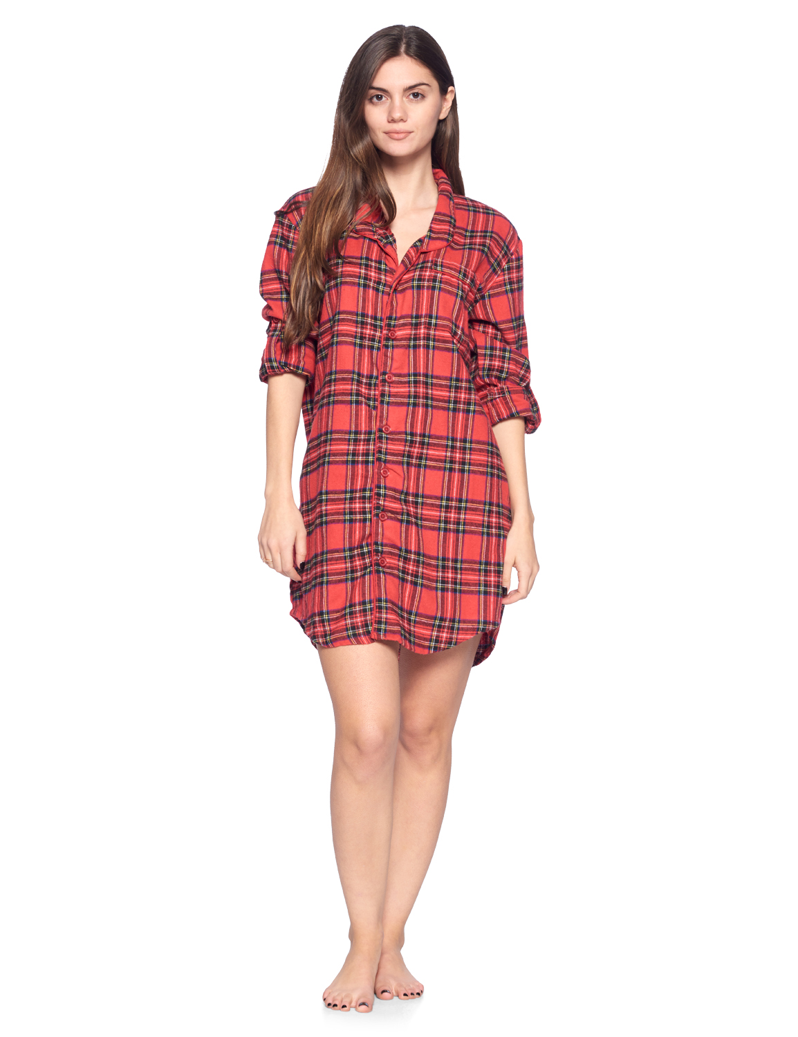 Ashford & Brooks Women's Flannel Plaid Sleep Shirt Button Down Nightgown - Red  Stewart Plaid ABW73502FSHRDST