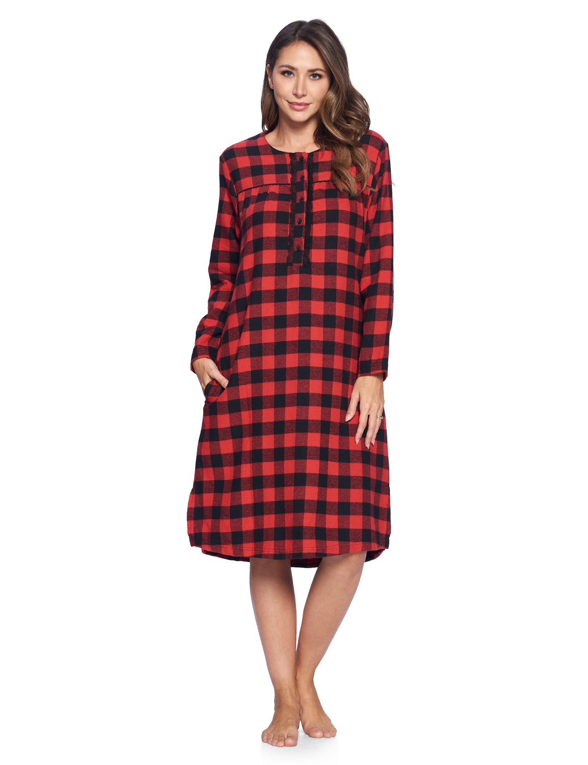 Ashford & Brooks Women's Flannel Plaid Long Sleeve Nightgown - Red ...