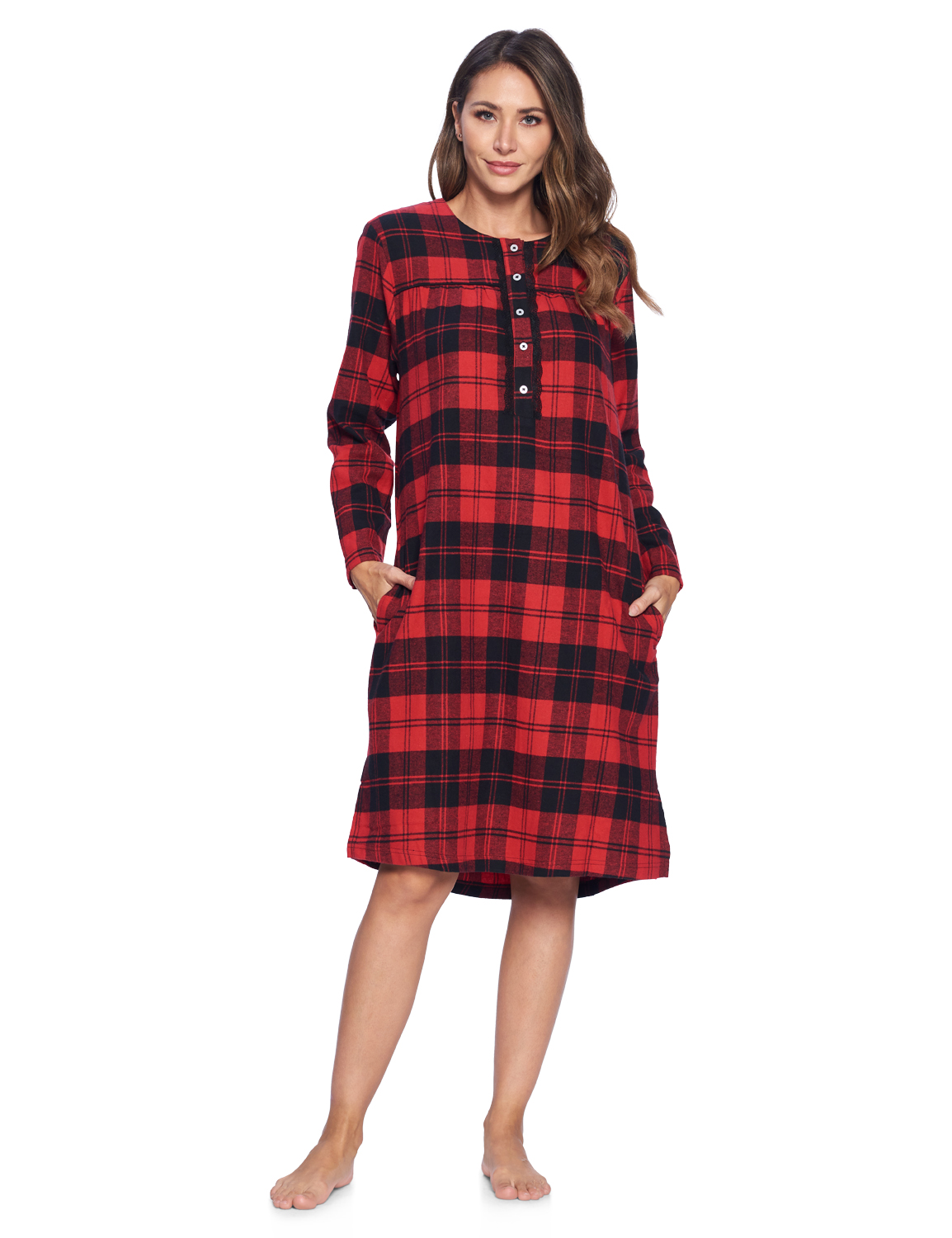Ashford & Brooks Women's Flannel Plaid Long Sleeve Nightgown - Red ...