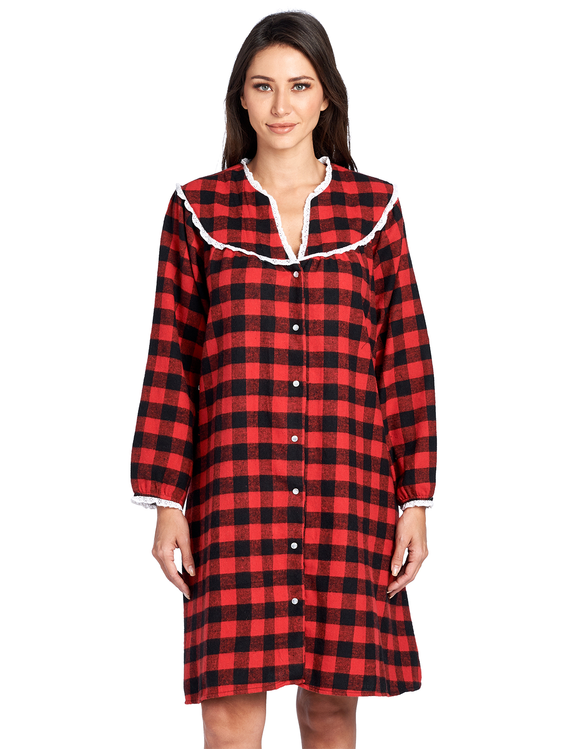 Ashford & Brooks Women's Flannel Plaid Long Sleeve Snap Front Lounge ...