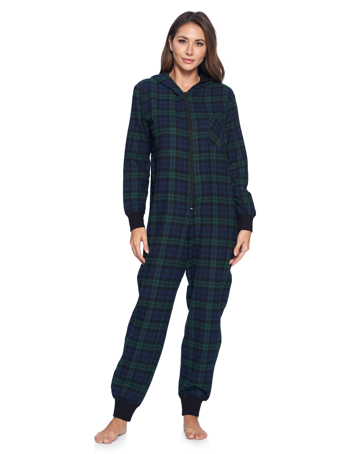 Ashford & Brooks Women's Flannel Hooded One Piece Pajama Union Jumpsuit ...