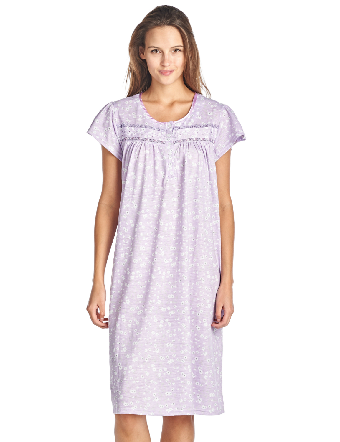 Casual Nights Women's Short Sleeve Floral And Lace Nightgown - Purple ...