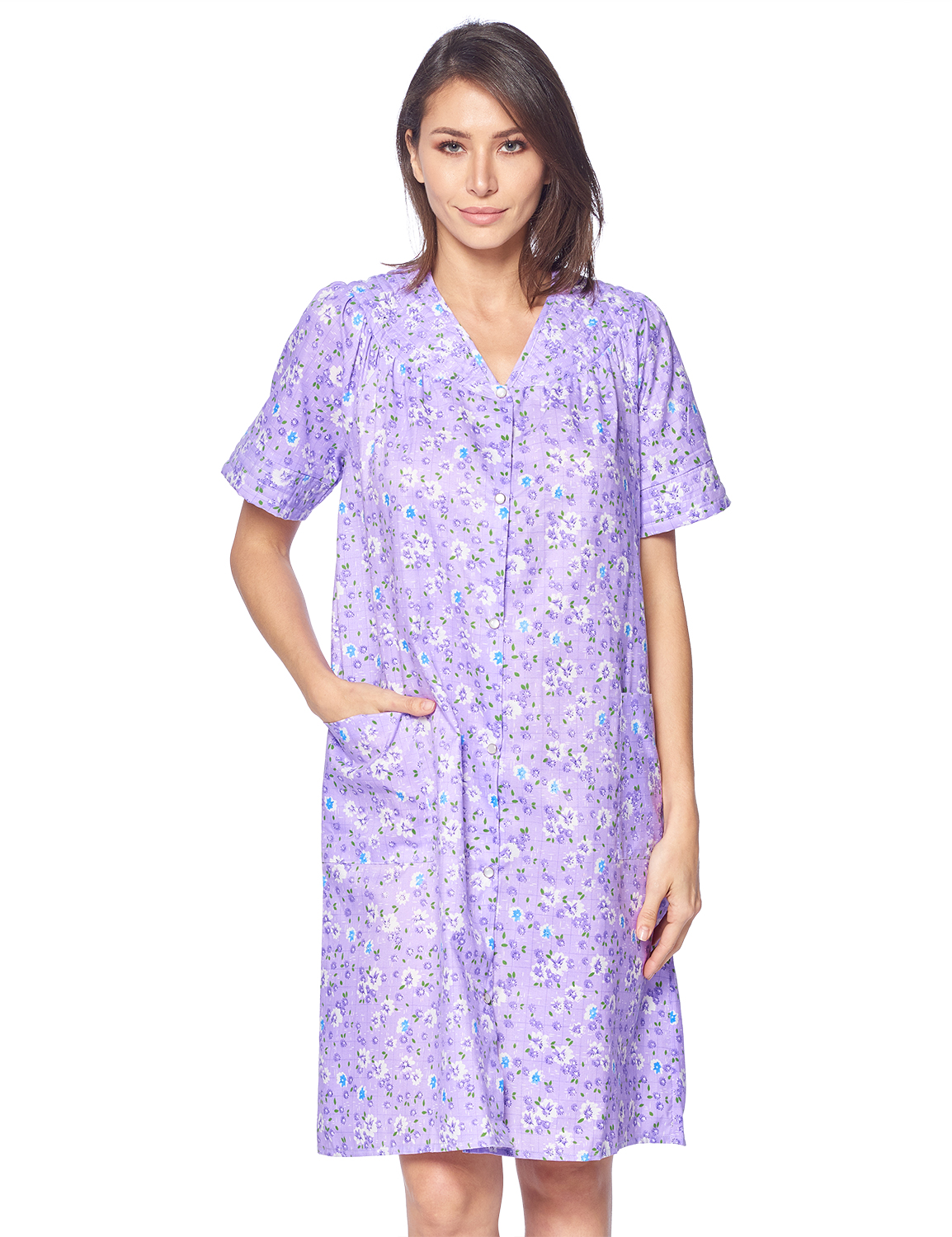 Casual Nights Womens Short Sleeve Snap-Front Lounger Duster House Dress ...