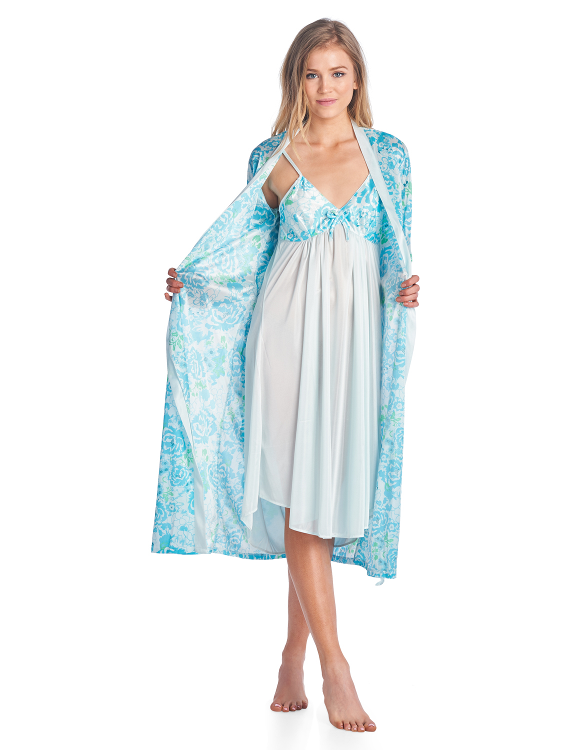 Casual Nights Women's Satin 2 Piece Robe and Nightgown Set - Green LA415GR