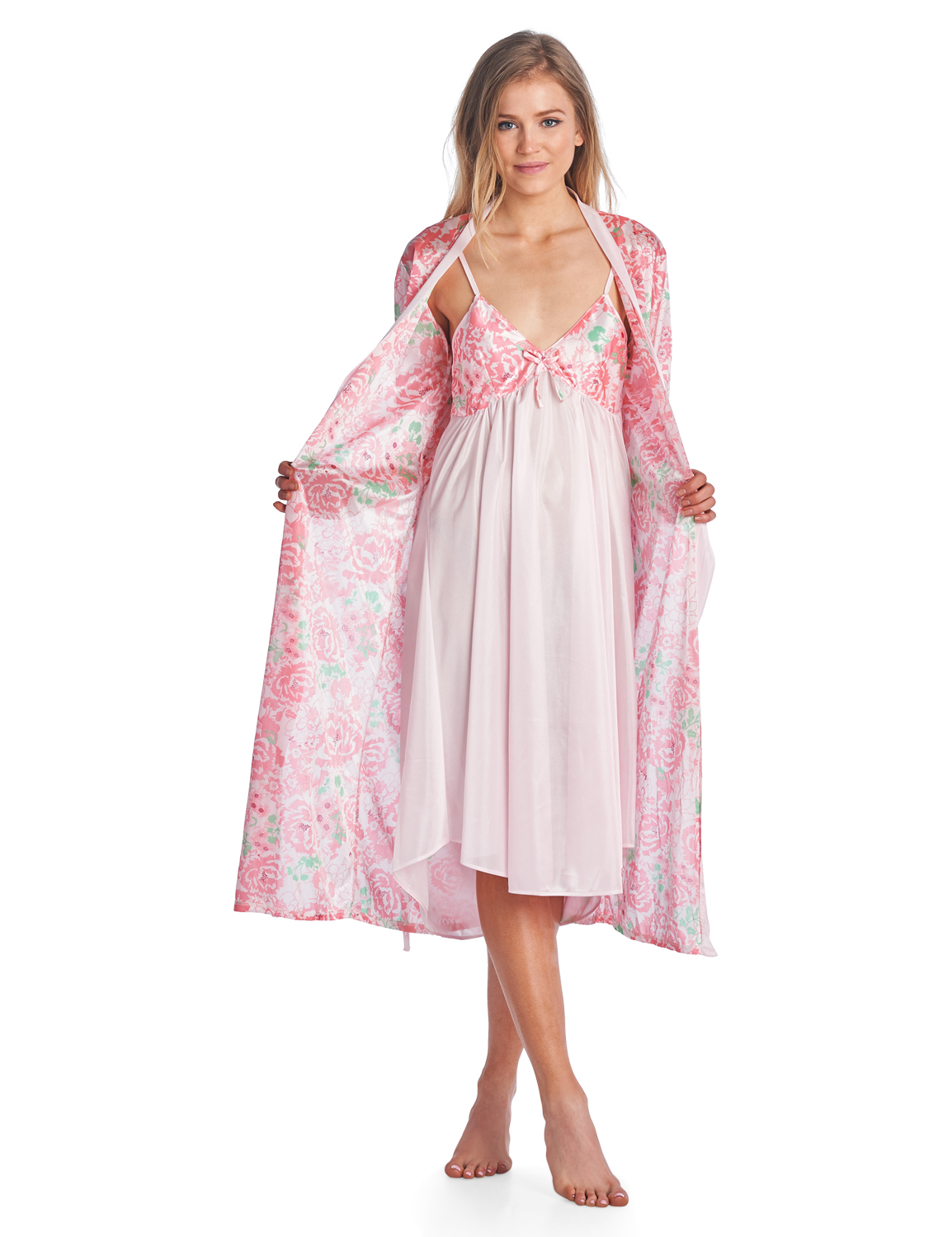 Casual Nights Womens Satin 2 Piece Robe And Nightgown Set Pink La415pk