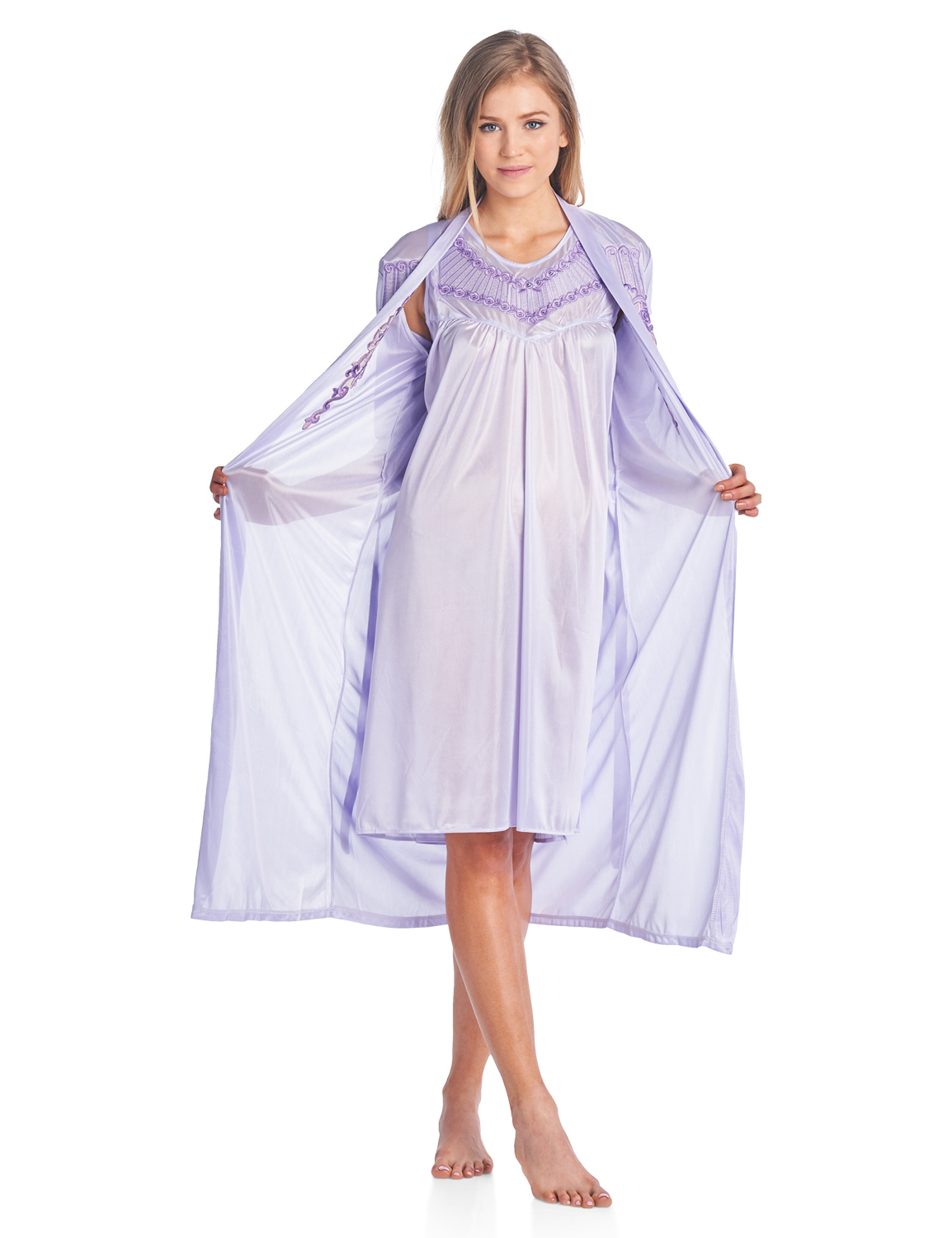 Casual Nights Women's Satin 2 Piece Robe and Nightgown Set ...