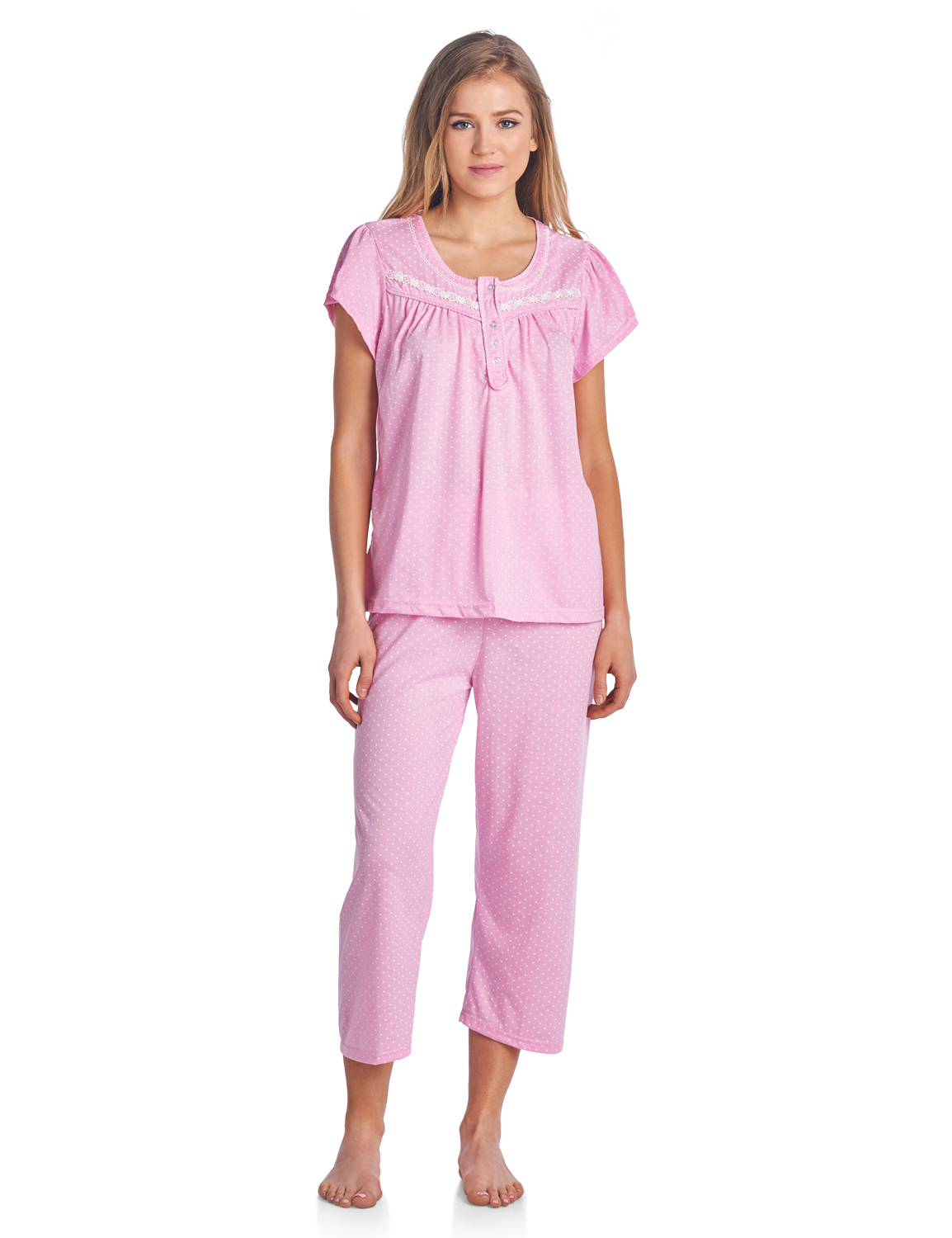 Casual Nights Women's Short Sleeve Dot Print Capri Pajama Set - Pink ...