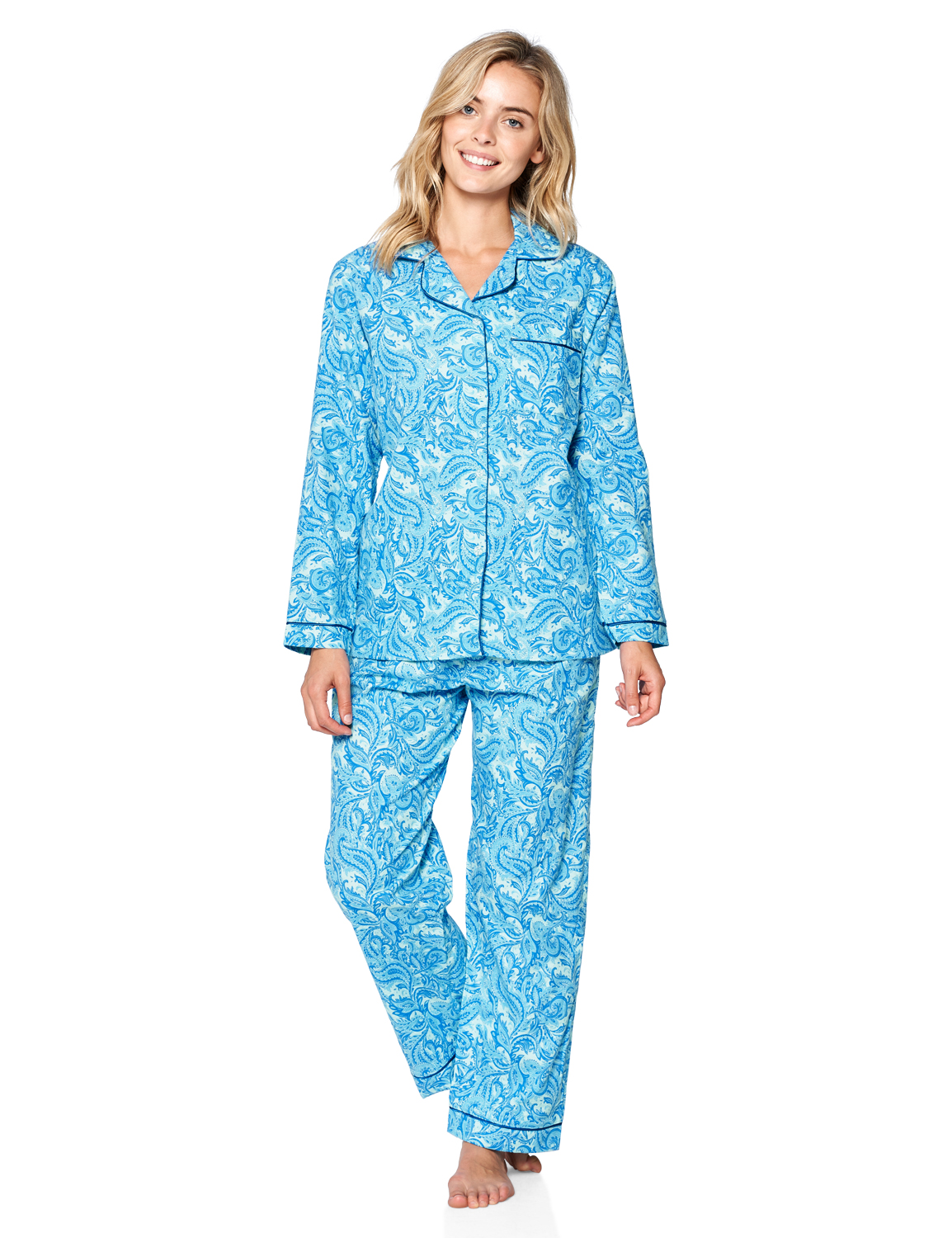 Casual Nights Women's Flannel Long Sleeve Button Down Pajama Set - Blue ...