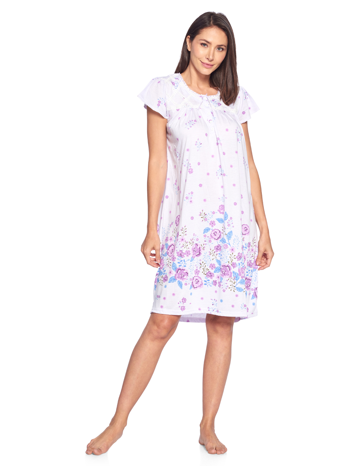 Casual Nights Women's Fancy Lace Floral Short Sleeve Nightgown - Purple ...