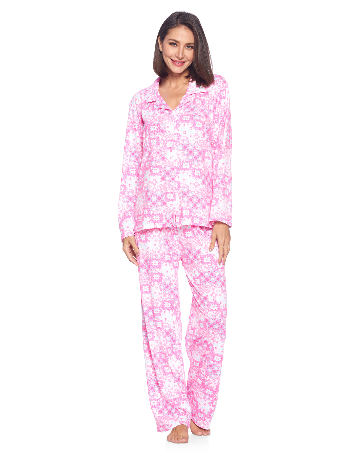 Casual Nights Women's Long Sleeve Rayon Button Down Pajama Set - Pink ...