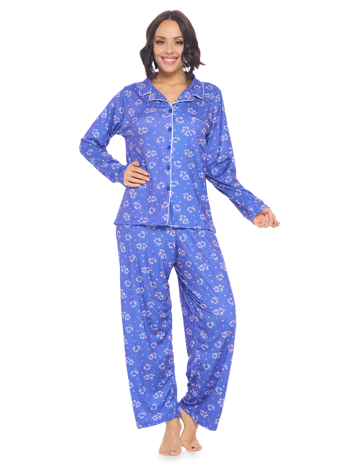 Casual Nights Women's Rayon Printed Long Sleeve Soft Pajama Set - Royal ...