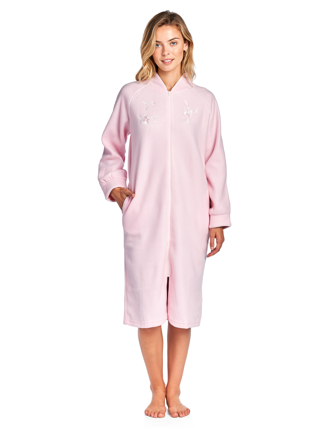 Casual Nights Women's Zip Up Front Long Fleece Robe House Dress - Pink ...