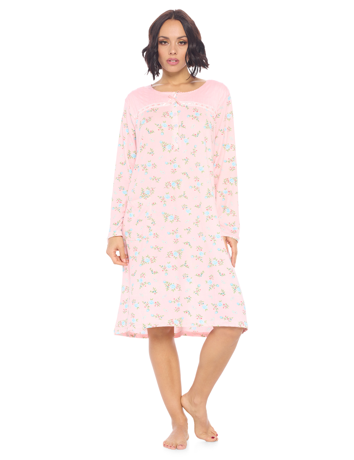 Casual Nights Women's Printed Long Sleeve Nightgown - Pink LA6011PK